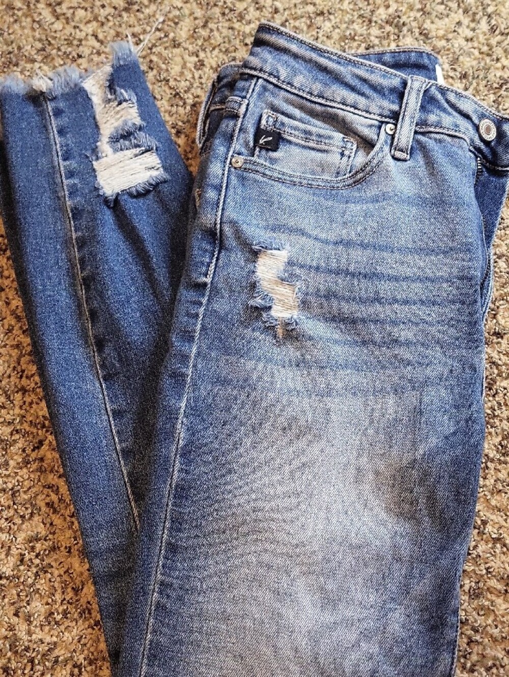 KanCan Medium Blue Distressed Skinny Jeans with Frayed Ankles - Picture 9 of 9